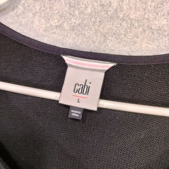 cabi Cardigan Sweater Womens Size L Black Long Open Front Tie Collar Pockets - Picture 8 of 13